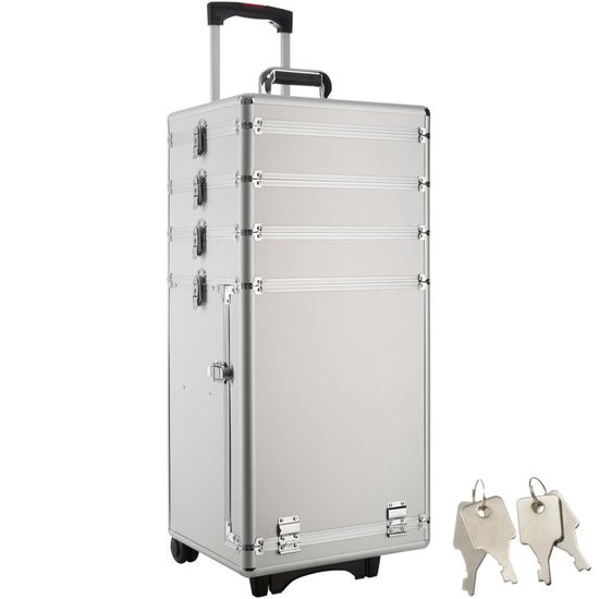 TECTAKE Valise Trolley Cosmétique Rigide avec roulette Gris Argent