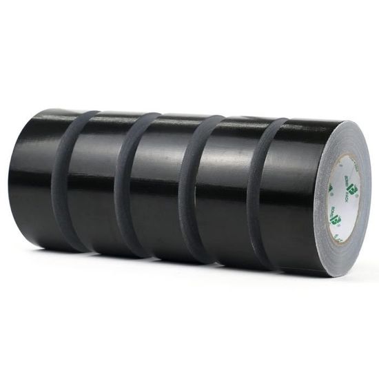 BOMEI PACK Ruban Adhésif Toilé Noir Heavy Duty - 5 Rouleaux 50mm X 50m, Duct Tape Ultra Résistant Pour Réparations Et Scellage