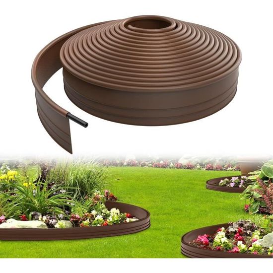 Bordure De Jardin Flexible En Plastique - Rouleau De 30m, Hauteur 5cm - Avec 150 Ancres En Terre + 3 Paires De Gants - Pour Délimiter Pelouse, Massifs, Allées