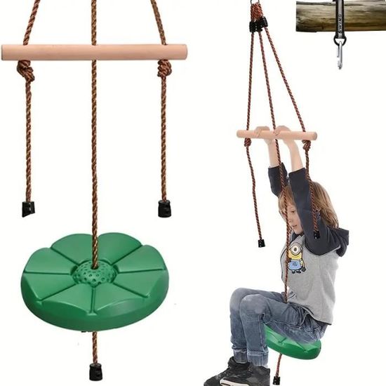 Siège Disque Balançoire Corde D'Escalade – Intérieur/Extérieur – Plastique Résistant – Jaune – 28 X 3,8 Cm – Jeu Enfant