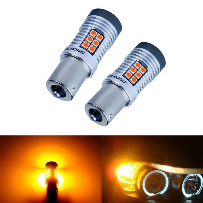 Lot de 2 Ampoules P21W 1156 Ba15s LED Jaune Orange 30 SMD Lampe Clignotant feux de Jour DRL 15w