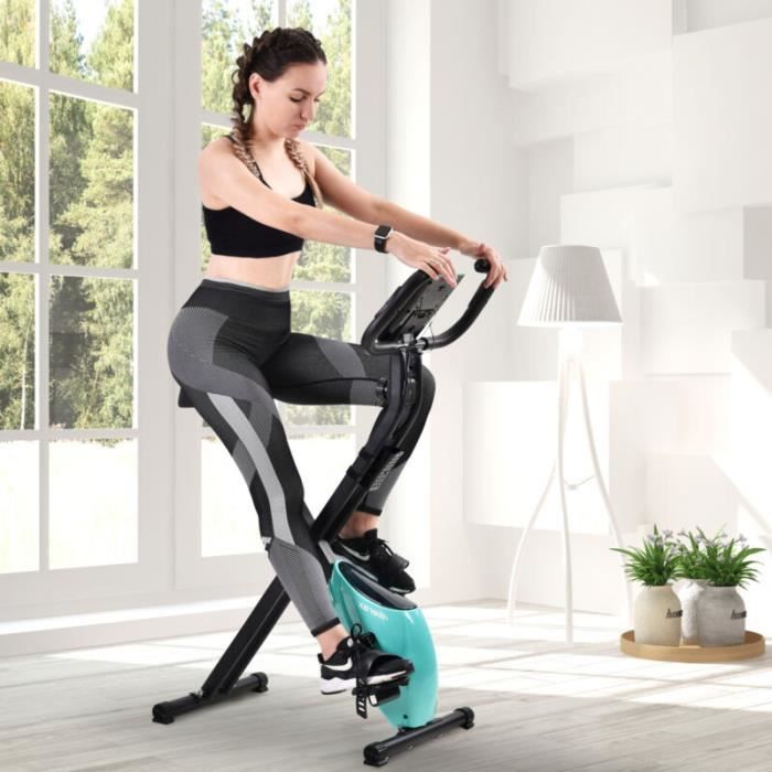Vélo d’appartement X-Bike Pliable 120kg - 8 Niveaux Réglable de Resistance pour Cardio et Fitnesse - Bleu