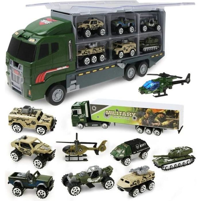 Militaire Camion Transporteur de Voitures pour Cadeau pour Garçons Enfant Mini Jouet Véhicule