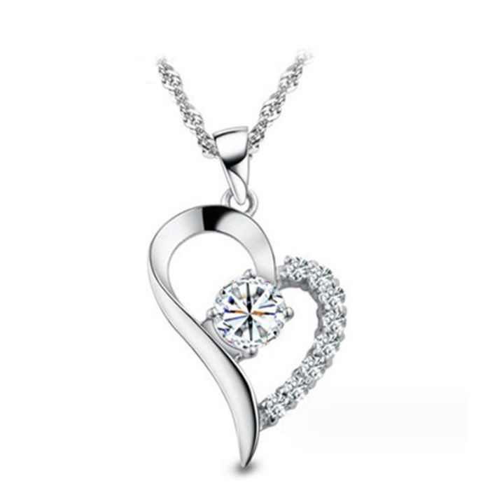 Collier Coeur Cristal Swarovski Elements Blanc Plaqué Or Blanc