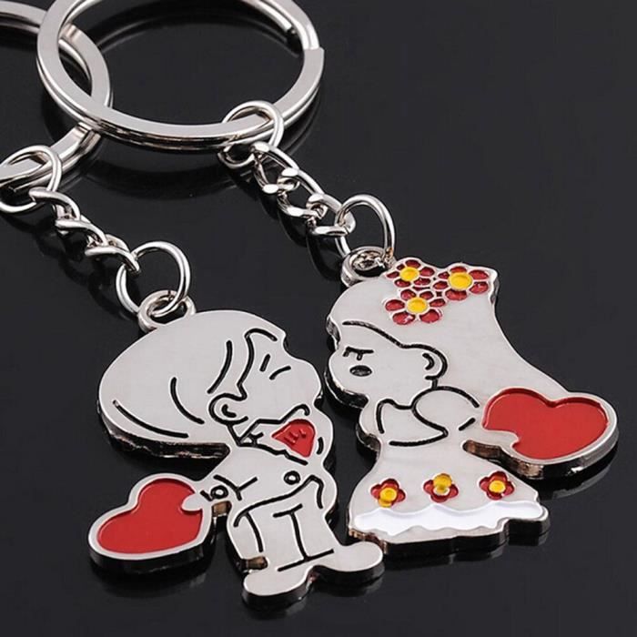 2 pièces-ensemble amour coeur porte-clés Couple porte-clés famille porte-clés cadeaux porte-clés voiture accessoire [F1646A3]