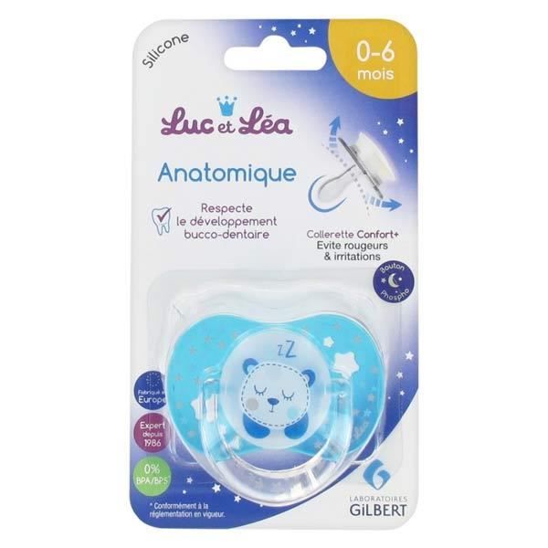 Luc et Léa Sucette Silicone Symétrique Ours Nuit Phosphorescente 0-6m