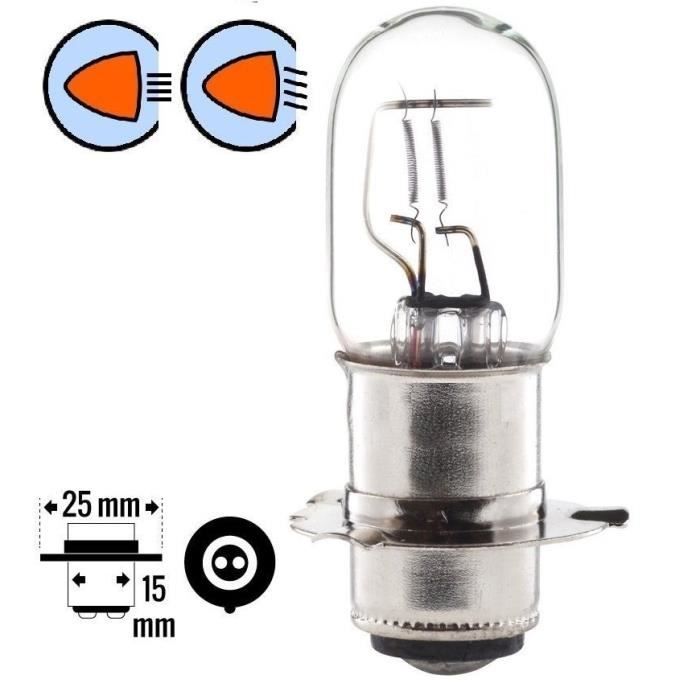 AMPOULE 12V 25/25W PX15D P22D T19 MOTO SCOOTER MOBYLETTE FEU PHARE AVANT PROJECTEUR LAMPE MOTONEIGE POSITION CROISEMENT ROUTE ECLAIR