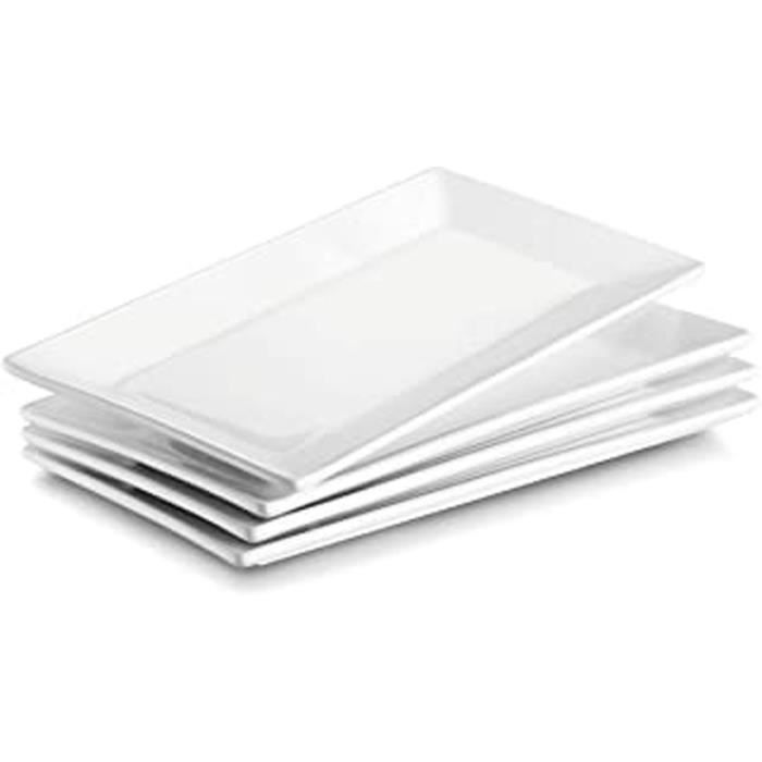 Lot De 4 Assiettes Plates En Porcelaine Carrée, Assiettes À Dessert, Plateau De Service, Service De Table Vaisselles Plat, 25Cmx14Cm