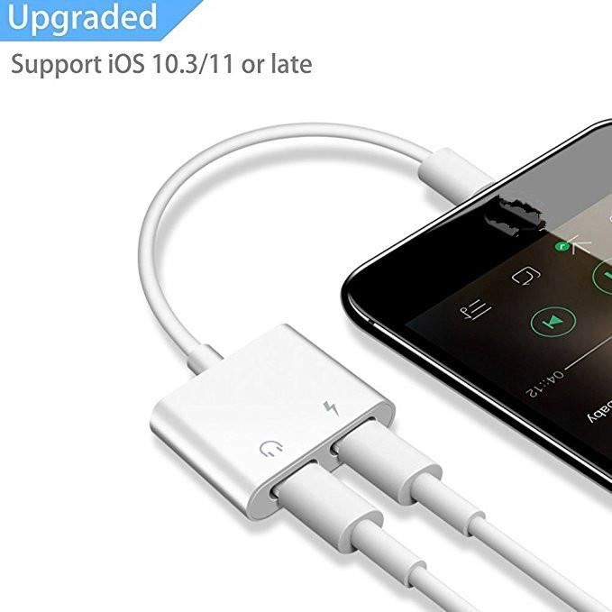 Double Adaptateur de Lightning, 2 en 1 Adaptateur de Lightning,Casque Audio+Charge câble répartiteur pour iPhone X/8 Plus/8/7 Plus/7