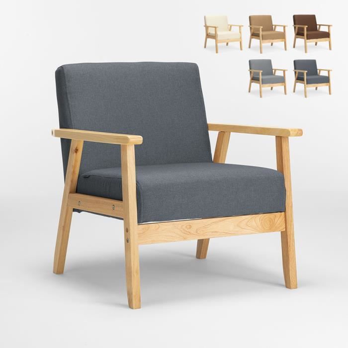 Fauteuil Chaise scandinave design vintage en bois avec accoudoirs Uteplass, Couleur: Gris foncé