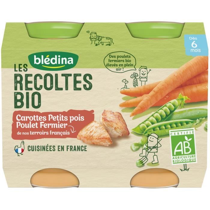 Blédina Les Récoltes Bio Pot Petits Pois Poulet +6m 2 x 200g