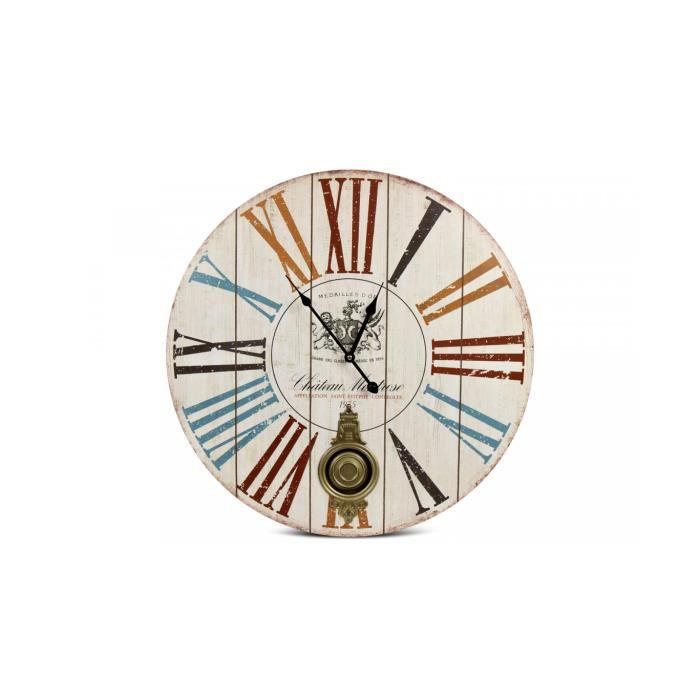 Horloge Ancienne Balancier Château Montrose Bois Blanc 58cm