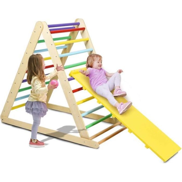 DREAMADE Triangle d’Escalade Pliable avec Toboggan pour Enfants,Mur d'Escalade en Bois pour Filles Garçons de plus de 3 Ans