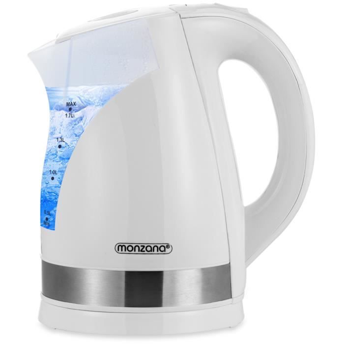 Bouilloire électrique sans fil Blanc 1,7L avec éclairage intérieur LED 2200 Watt