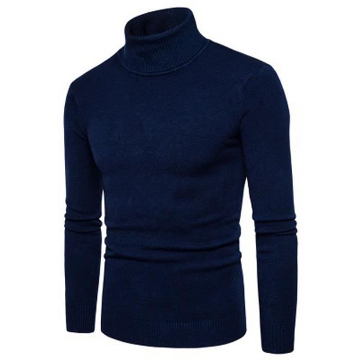 Pull homme Col haut Pull à manches longues Couleur unie Stripless Pull épais Garder au chaud Pull slim