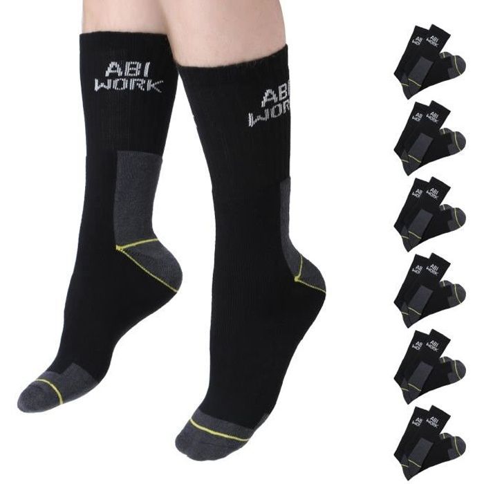 ABI WORK - 6 Paires de Chaussettes de Travail Orteil et le Talon Renforcé haute résistance Coton