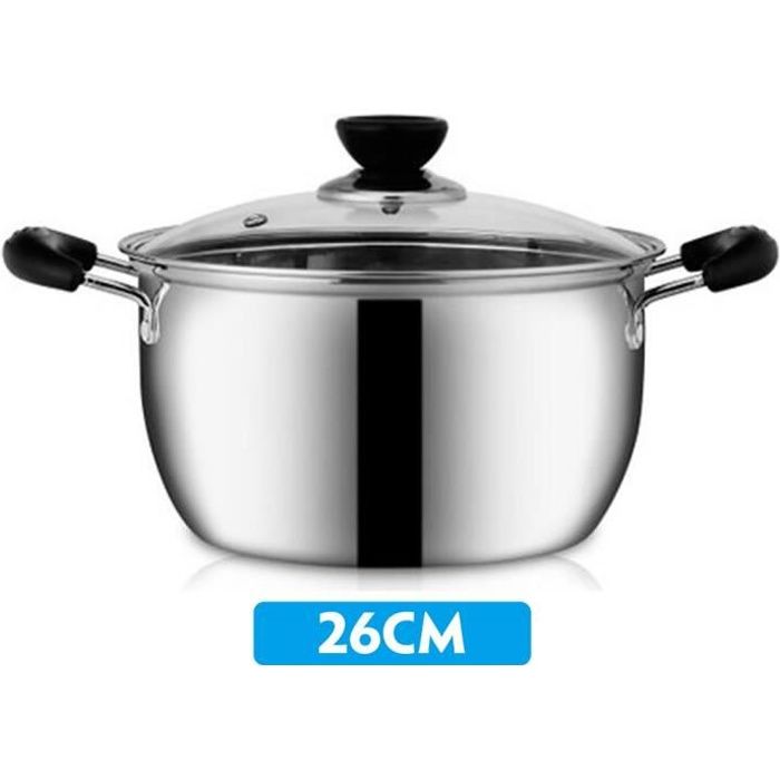 Marmite à soupe en acier inoxydable de 26 cm avec double fond Casserole en acier inoxydable