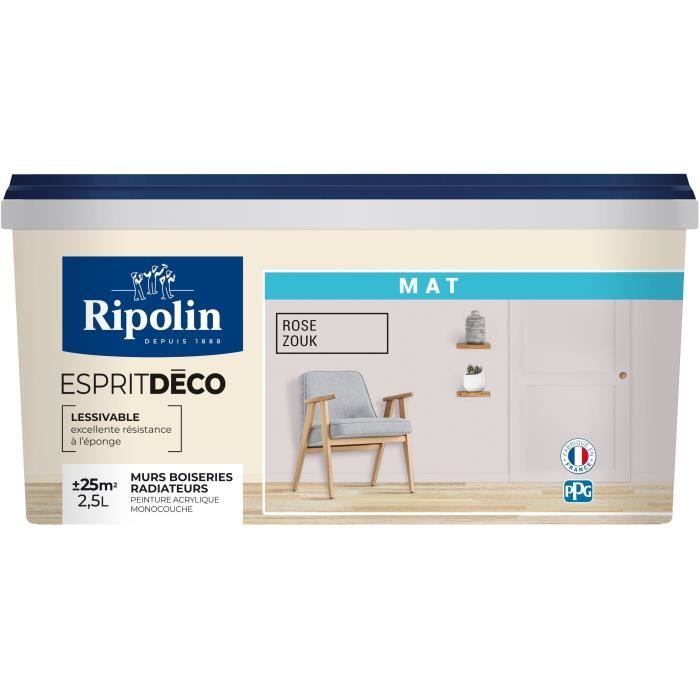 Peinture de couleur murale intérieur mat rose zouk 2,5L Ripolin