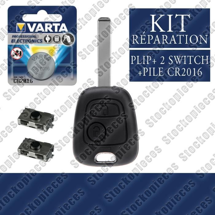COQUE PLIP CLE TELECOMMANDE COMPATIBLE CITROEN C1 C2 C3 C4 C5 C8 / 2 Switch Bouton + Pile VARTA