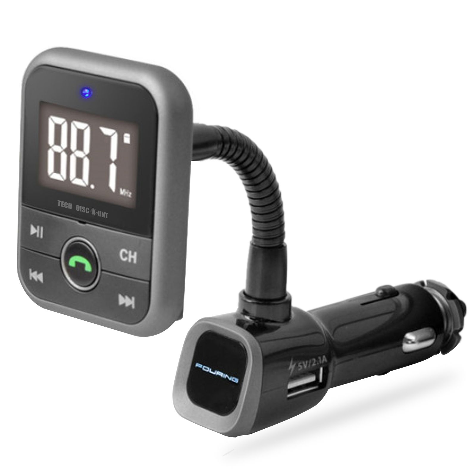 transmetteur fm bluetooth voiture allume cigare port usb écran led fonction réception sécurisée d'appels sans fil recharge téléphone