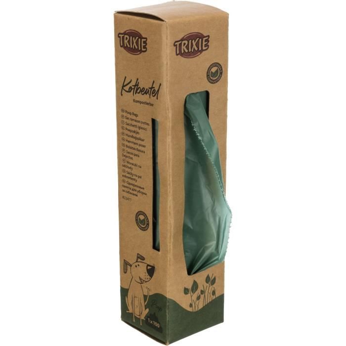 TRIXIE Sacs ramasse crottes, compostables - 100 sacs - Vert forêt - Pour chien