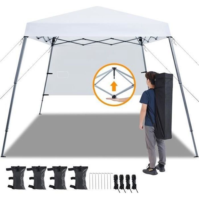 Tonnelle de Jardin Blanc - 3 x 3m - Pliante Imperméable , Anti-UV - pour Festival Jardin Camping - Sac de Transport et Sacs de Sable
