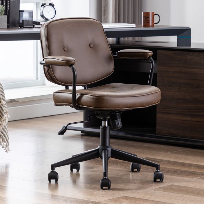 Wahson Chaise de Bureau à roulettes en Cuir PU Fauteuil de Bureau Erconomique Réglable en Hauteur Chaise Bureau CuirMarron