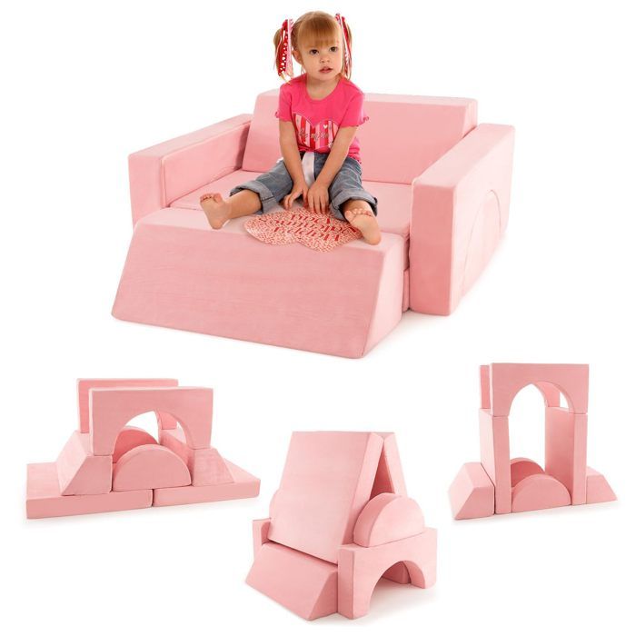 Canapé Modulaire En Mousse KiddyMoon Pour Enfants - Lit + Aire De Jeu Avec Balles, Housse Amovible
