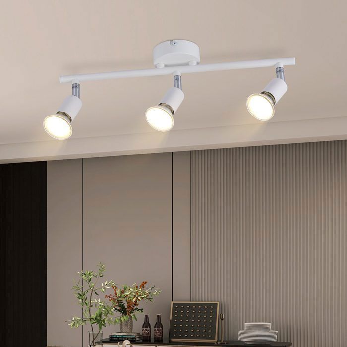 Plafonnier LED 3 spots orientables GU10 - NETTLIFE - métal blanc design moderne pour salon chambre cuisine bureau Compatible LED