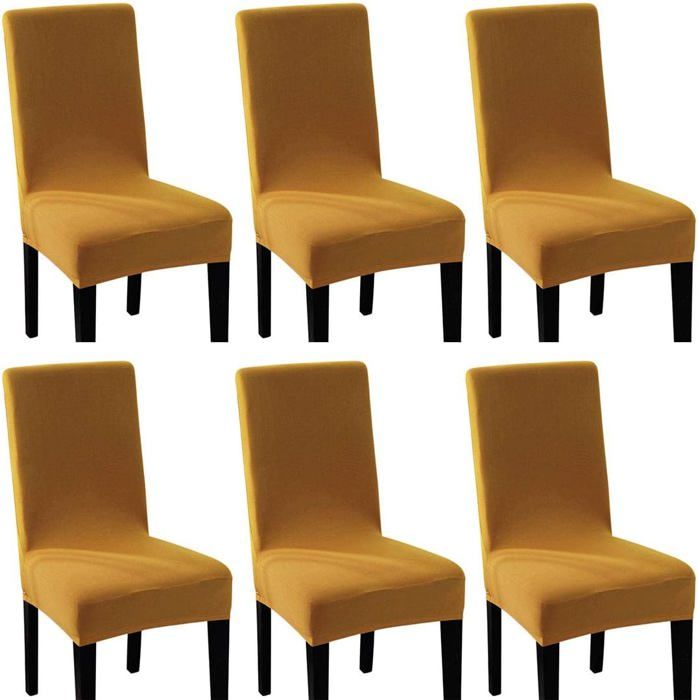 Housse de chaise en élasthanne extensible (paquet de 6 jaune moutarde)
