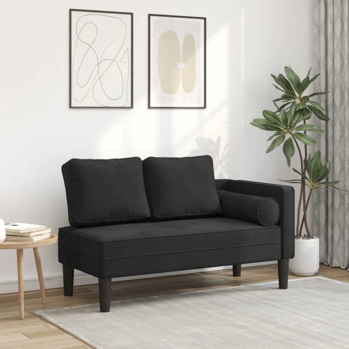 vidaXL Chaise longue avec coussins noir velours 4007576