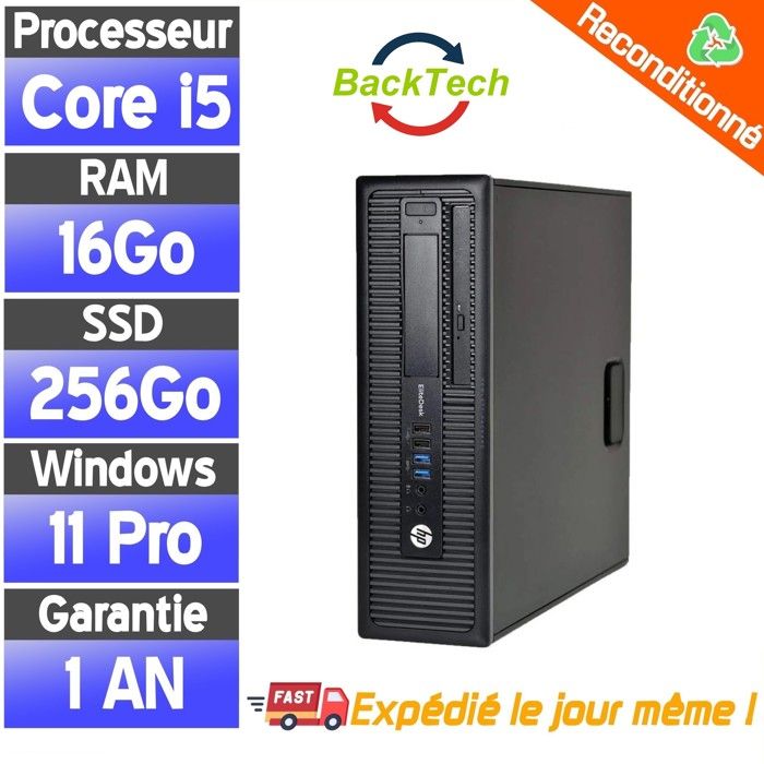 PC Bureau HP EliteDesk SFF – i5 4e Gen – SSD 256 Go – 16 Go RAM – Windows 11 Pro