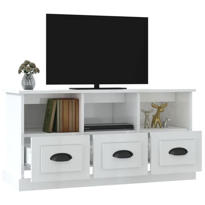 GKK - Meuble TV pas cher - Table TV blanc brillant 100x35x50 cm bois dingénierie @4790