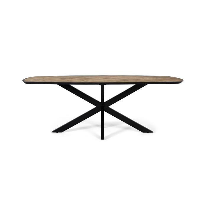 Table à manger en bois de manguier - 220 cm - Industriel - 8 personnes - Bois massif - Métal noir - Design en X