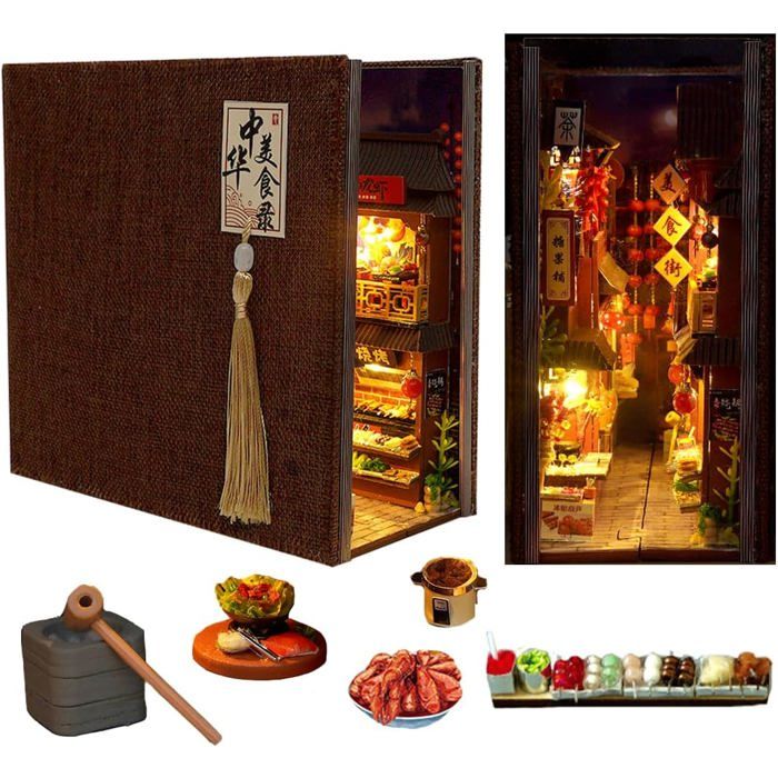 book nook Puzzle en bois à faire soi-même - Scène miniature 3D - Kit dinsertion détagère de livre - Fait à la main