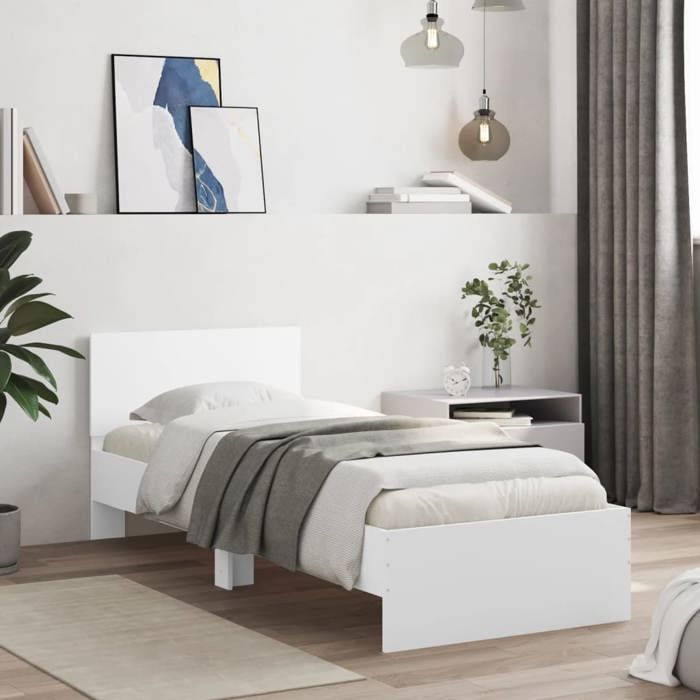 Lit simple - VIDAXL - 28704 - Blanc - 90x190 cm - Tête de lit incl.