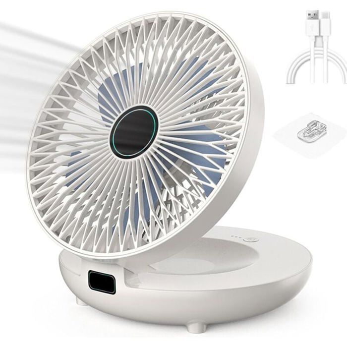 Ventilateur cuisine double usage mural rechargeable sans fil chambre bureau blanc - Pzcc