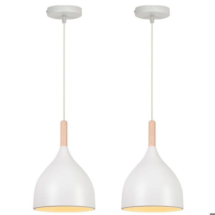 WOTTES Lot de 2 Suspension Vintage Lustre Blanc E27 Plafonnier Bois Luminaire Style Industriel éclairage Pour Cuisine Salon WOTTES Lot de 2 Suspension Vintage Lustre Blanc E27 Plafonnier Bois Luminaire Style Industriel éclairage Pour Cuisine Salon
