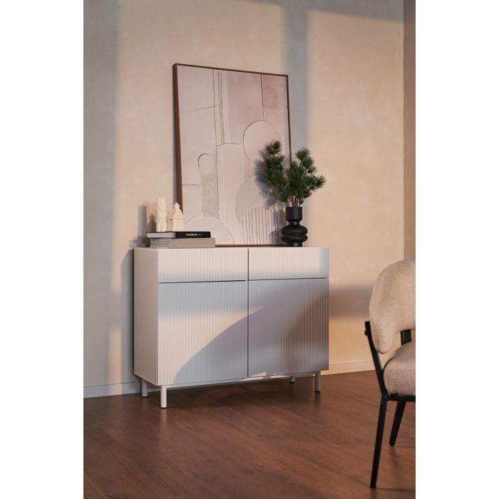 Buffet 2 portes 2 tiroirs façade à rainures – Veldio New – 100 cm – greige