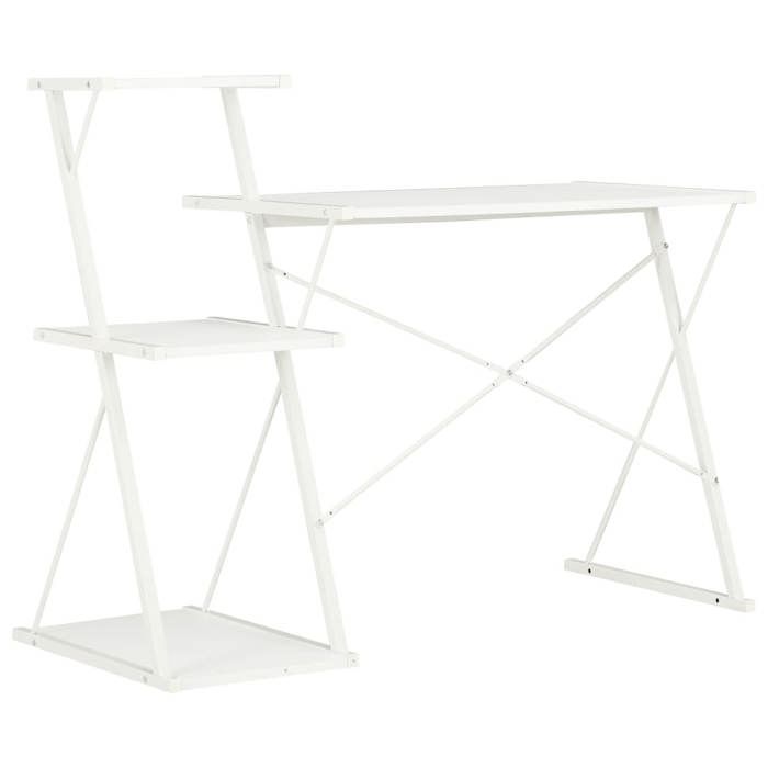 Bureau avec étagère - WIENS - 116x50x93 cm - Blanc - Bois dingénierie - Acier enduit de poudre - Étagère intégrée