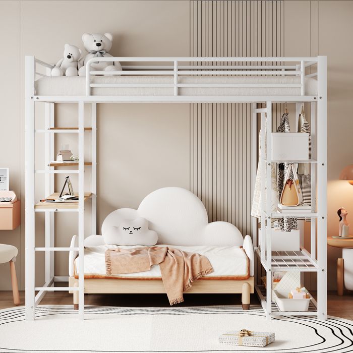 Structure de lit Eco - friendly Material durable lit mezzanine en métal avec échelle 140 * 200cm lit denfant lit double avec table