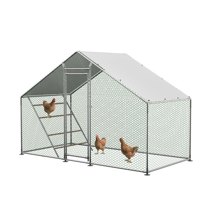 Enclos poulailler 4.5m² parc grillagé 3x15x2 m en métal avec grille descalade intégréeserrure de sécurité et tissu PE imperméable