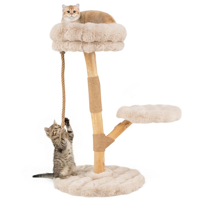 Comparer les prix de Arbre à Chat Multi-Niveaux en Bois COSTWAY 50 x 90 cm Perchoir Poteaux à Gratter en Jute Corde en Jute Doux Peluche Naturel