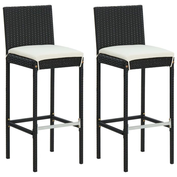 Anticorrosion Tabourets de bar de jardin et coussins - SWEETY - [2 pcs] - Pour patio - résine tressée - Dimensions:40x44x108cm 21380