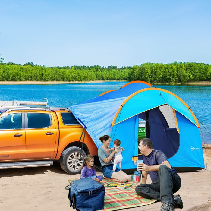 Tente de voiture pour SUV hayon 5-6 personnes avec 3 portes fenêtre en maille pour trekking randonnée bleu et orange