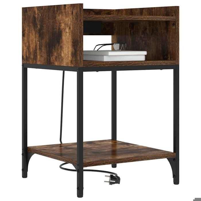 Table de lit - Marron - Cabinet de chevet - 1 pc - Chêne fumé 40x40x61 cm Bois dingénierie T4943