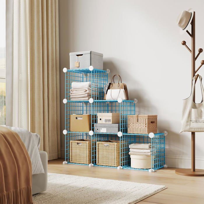 AFF MEUBLE ETAGERE-Étagère de rangement en grille métallique Range-étagère 6 casiers métallique PVC Meuble de rangement bleu