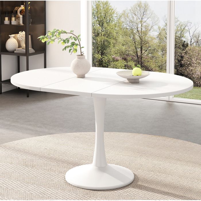 Table à manger ovale extensible blanche en MDF design moderne et gain de place