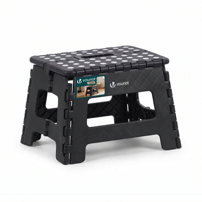 VOUNOT® Tabouret pliant portable 32x25x22cm - Marchepied pliable antidérapant avec poignée - Plastique - Noir VOUNOT® Tabouret pliant portable 32x25x22cm - Marchepied pliable antidérapant avec poignée - Plastique - Noir