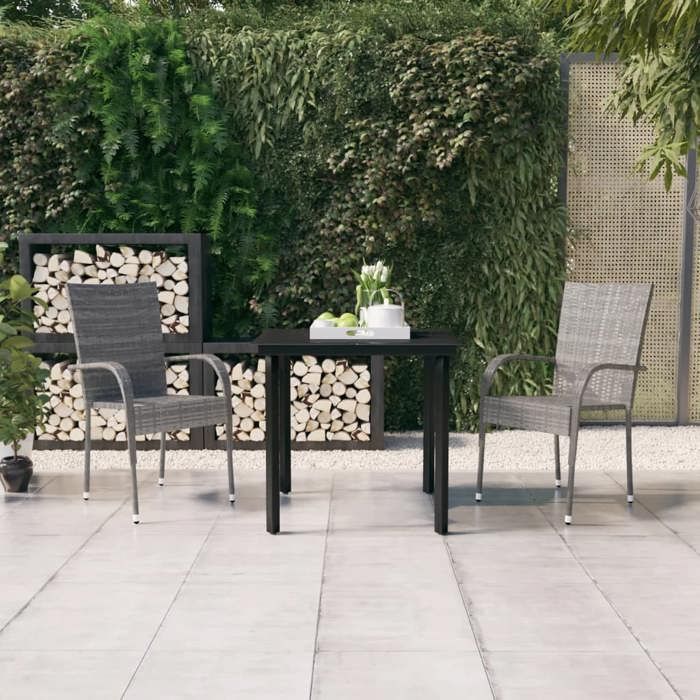 VIDAXL Ensemble Table avec chaises jardin (3 pcs) - ANTI-UV - Gris et noir 80x80x74 cm M1383